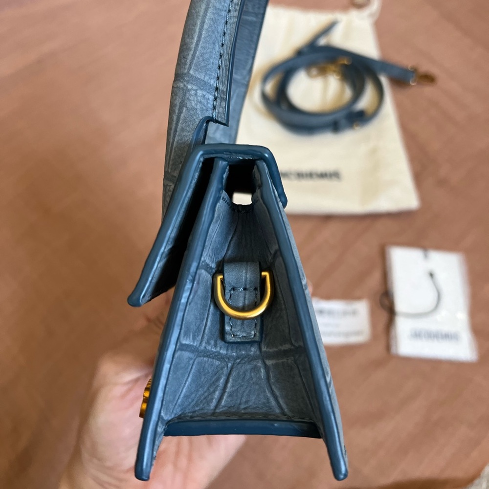 Jacquemus Le Chiquito Suede Croc Embossed Mini Bag in blue - Picture 11 of 17